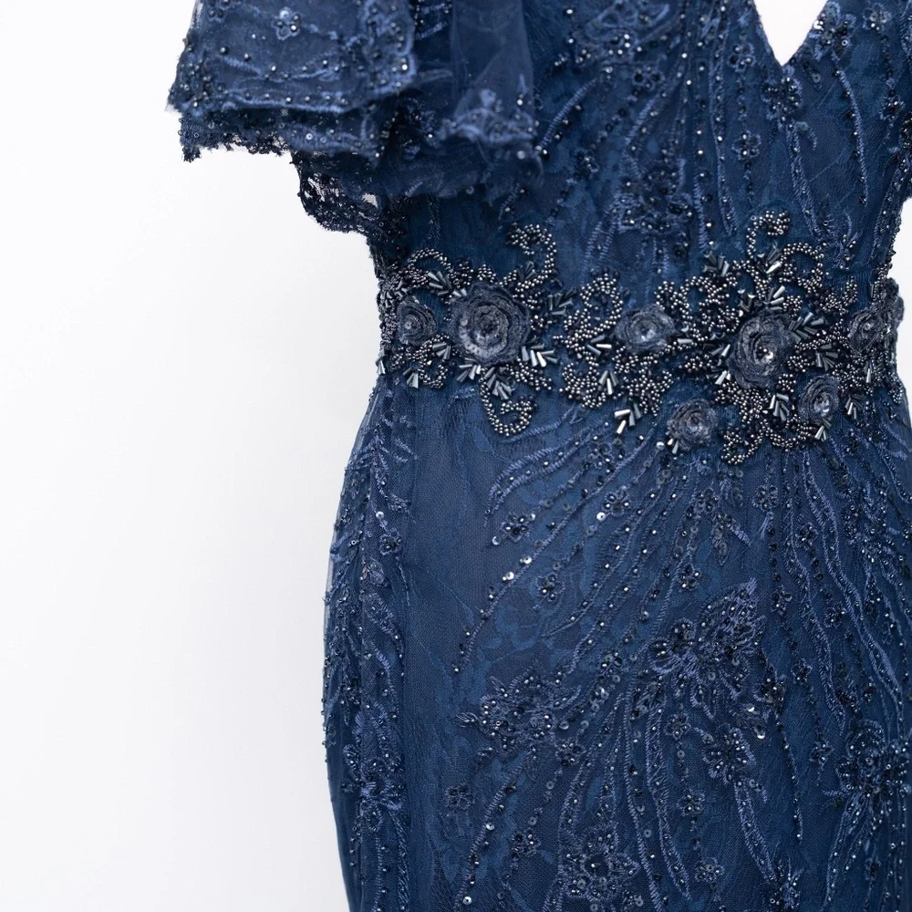 Mac Duggal Navy Embellished Evening Gown